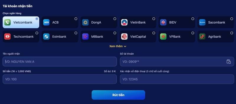Rút tiền qua chuyển khoản ngân hàng