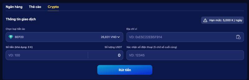 Rút tiền qua tiền điện tử (Crypto)